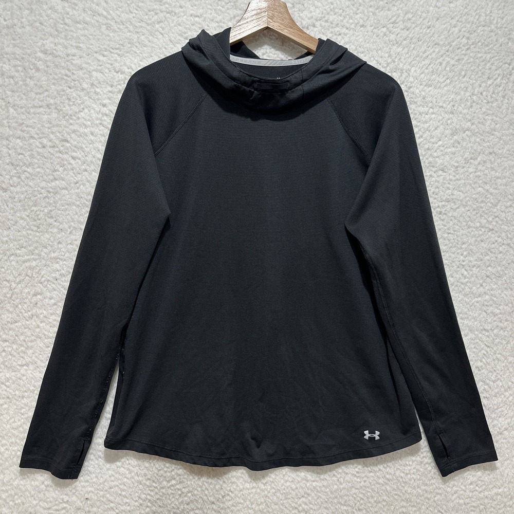 Under Armour Fitted Heathear Base Layer Funnel Hoodie Black‎ Women's Size LG